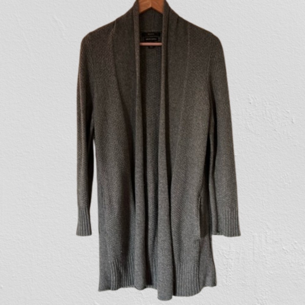Tahari Olive Green Open Front Long Cardigan Sweater